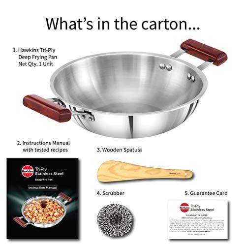 Hawkins Tri-ply Stainless Steel Deep-Fry Pan 2.5 Litre - KITCHEN MART