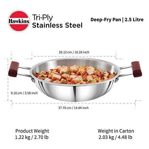 Hawkins Tri-ply Stainless Steel Deep-Fry Pan 2.5 Litre - KITCHEN MART