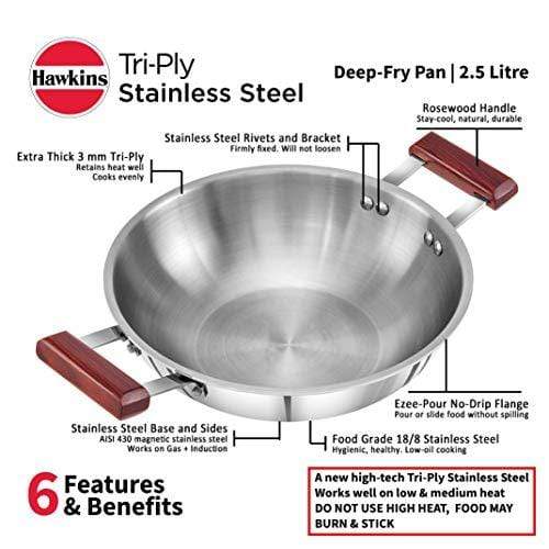 Hawkins Tri ply Stainless Steel Deep Fry Pan 2.5 Litre