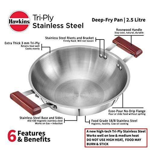 Hawkins Tri-ply Stainless Steel Deep-Fry Pan 2.5 Litre - KITCHEN MART
