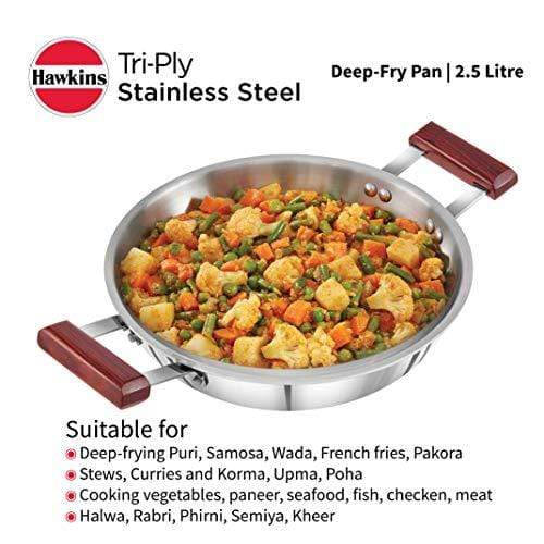 Hawkins Tri-ply Stainless Steel Deep-Fry Pan 2.5 Litre - KITCHEN MART