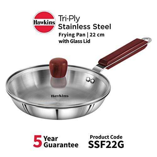 HAWKINS Tri-ply Stainless Steel Frying Pan 22 cm with Glass Lid - KITCHEN MART