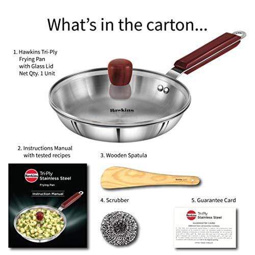 HAWKINS Tri-ply Stainless Steel Frying Pan 22 cm with Glass Lid - KITCHEN MART