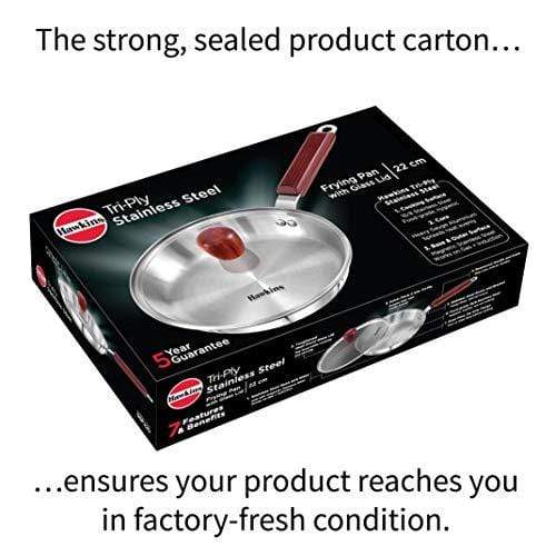 HAWKINS Tri-ply Stainless Steel Frying Pan 22 cm with Glass Lid - KITCHEN MART
