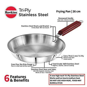 Hawkins Tri-ply Stainless Steel Frying Pan 26 cm - KITCHEN MART