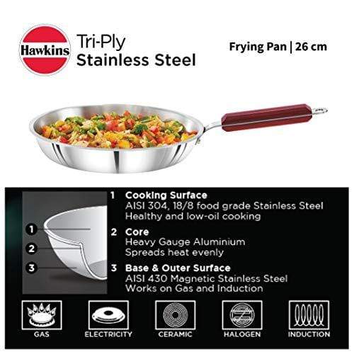 Hawkins Tri-ply Stainless Steel Frying Pan 26 cm - KITCHEN MART