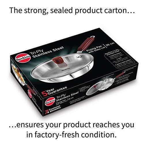 Hawkins Tri-ply Stainless Steel Frying Pan 26 cm with Glass Lid - KITCHEN MART