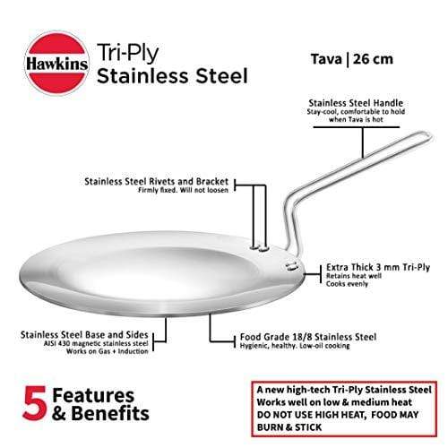 Hawkins Tri-ply Stainless Steel Tava 26 cm - KITCHEN MART