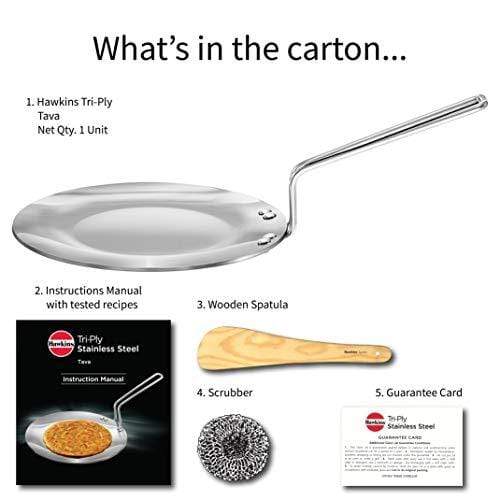 Hawkins Triply 3 mm Stainless Steel Tawa 22 cm, Silver - KITCHEN MART