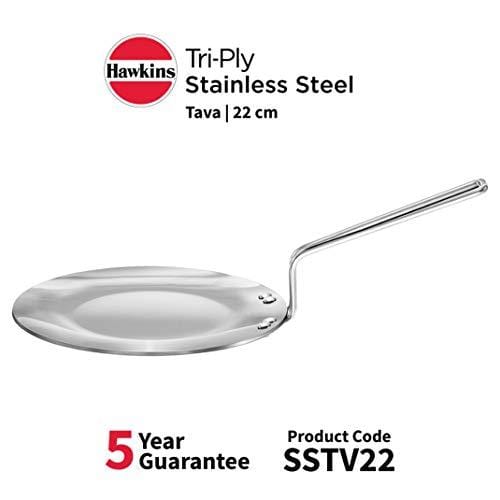 Hawkins Triply 3 mm Stainless Steel Tawa 22 cm, Silver - KITCHEN MART
