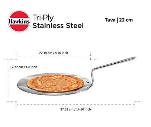 Hawkins Triply 3 mm Stainless Steel Tawa 22 cm, Silver - KITCHEN MART