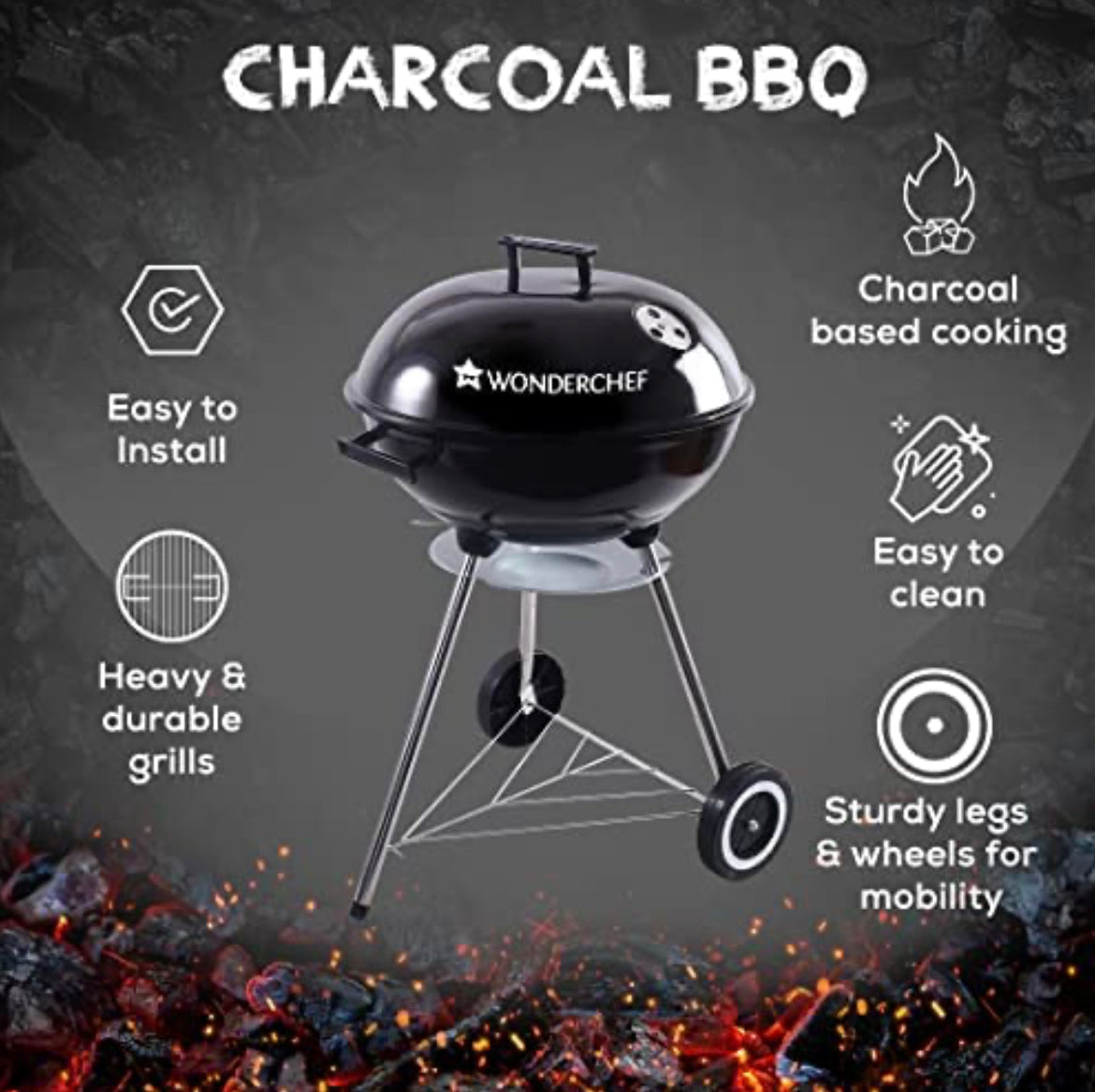 Wonderchef Charcoal BBQ, 1 year warranty