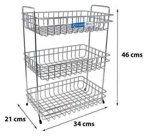 Kitchen Mart Fruit and Vegetable Trolley, Rectangle, 3-Tier, Stainless Steel (MINI) - KITCHEN MART