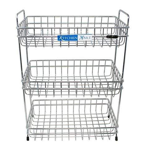 Kitchen Mart Fruit and Vegetable Trolley, Rectangle, 3-Tier, Stainless Steel (MINI) - KITCHEN MART