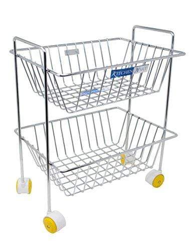 Kitchen Mart Fruit & Vegetable Trolley with Wheels, Rectangle, 2-Tier, Stainless Steel (Multipurpose Kitchen Storage Rack / Shelf) - KITCHEN MART