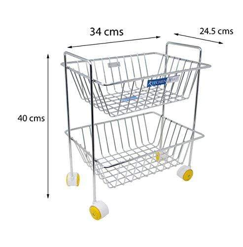Kitchen Mart Fruit & Vegetable Trolley with Wheels, Rectangle, 2-Tier, Stainless Steel (Multipurpose Kitchen Storage Rack / Shelf) - KITCHEN MART