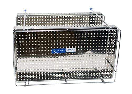 Kitchen Mart Fruit & Vegetable Trolley with / without Wheels, Rectangle, 2-Tier, Perfo Model, Stainless Steel (Multipurpose Kitchen Storage Rack / Shelf) - KITCHEN MART