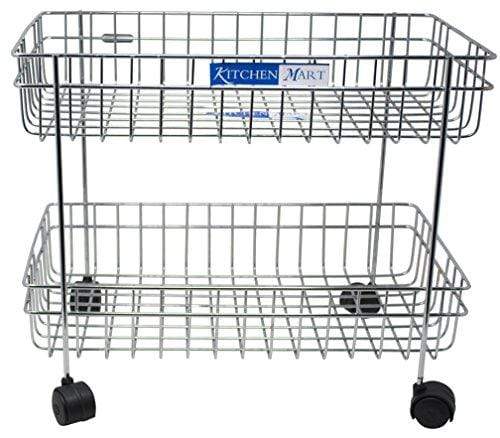 Kitchen Mart Fruit & Vegetable Trolley with / without Wheels, Rectangle, 2-Tier, Stainless Steel (Multipurpose Kitchen Storage Rack / Shelf) - KITCHEN MART