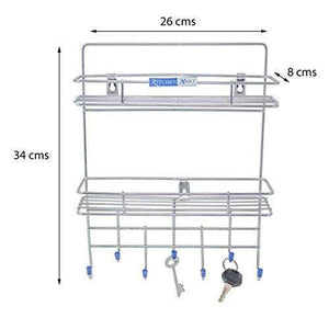 Kitchen Mart Key holder / Laddle Holder with 2-Tier Rack, Wall Mount, 7-Pins Stainless Steel (Pack of 1) - KITCHEN MART