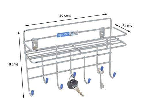Kitchen Mart Key holder / Laddle Holder with single rack, Wall Mount, 7-Pins Stainless Steel (Pack of 1) - KITCHEN MART