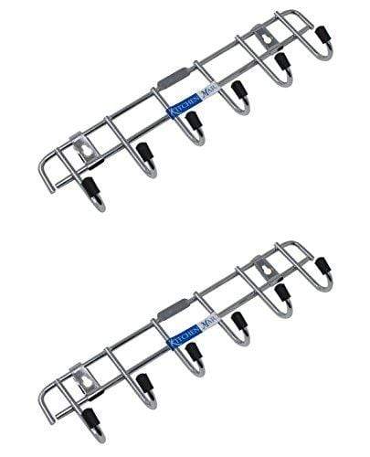 Kitchen Mart Stainless Steel Hook Rail 6-Pins, Coth hanger / Laddle hanger / Key Hanger / Towel Hanger (Pack of 2) - KITCHEN MART