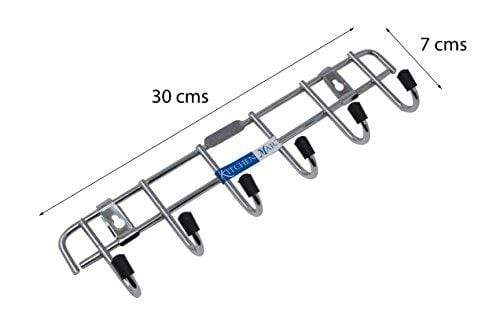 Kitchen Mart Stainless Steel Hook Rail 6-Pins, Coth hanger / Laddle hanger / Key Hanger / Towel Hanger (Pack of 2) - KITCHEN MART
