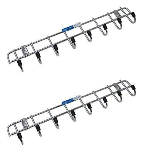 Kitchen Mart Stainless Steel Hook Rail 8-Pins, Coth hanger / Laddle hanger / Key Hanger / Towel Hanger (Pack of 2) - KITCHEN MART