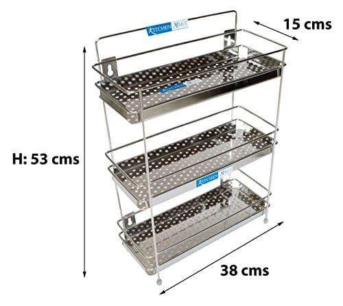 Kitchen Mart Stainless Steel Perforated Multipurpose Storage Shelf / Spice Rack, Triple (3-Tier) - KITCHEN MART