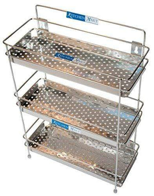 Kitchen Mart Stainless Steel Perforated Multipurpose Storage Shelf / Spice Rack, Triple (3-Tier) - KITCHEN MART