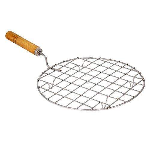 Kitchen Mart Stainless Steel Roaster Papad Jali, Pizza, Barbecue Grill with Wooden Handle (Round 17 CM) - KITCHEN MART