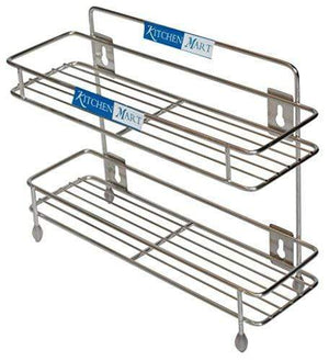 Kitchen Mart Stainless Steel Sleek Multipurpose Storage Shelf / Spice Rack, Double (2-Tier) - KITCHEN MART