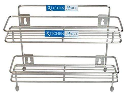 Kitchen Mart Stainless Steel Sleek Multipurpose Storage Shelf / Spice Rack, Double (2-Tier) - KITCHEN MART