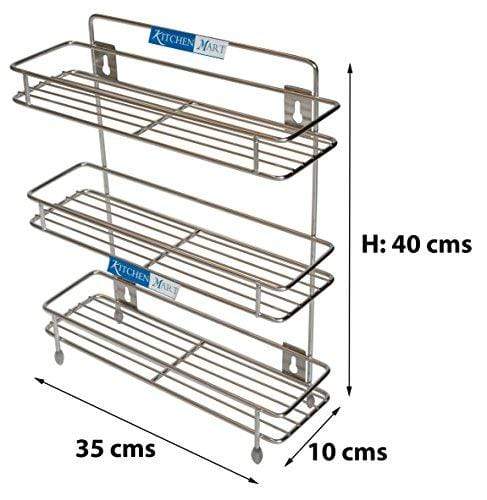 Kitchen Mart Stainless Steel Sleek Multipurpose Storage Shelf / Spice Rack, Triple (3-Tier) - KITCHEN MART