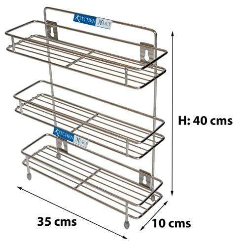 Kitchen Mart Stainless Steel Sleek Multipurpose Storage Shelf Spice Rack,  Triple (3-Tier) - Main Image