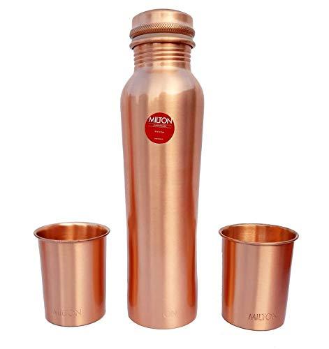 Milton Copper Water Bottle with Glass Gift Set (1000 ml Bottle and 250 ml Glass) - KITCHEN MART