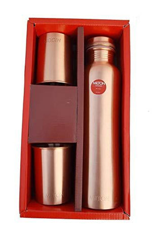 Milton Copper Water Bottle with Glass Gift Set (1000 ml Bottle and 250 ml Glass) - KITCHEN MART