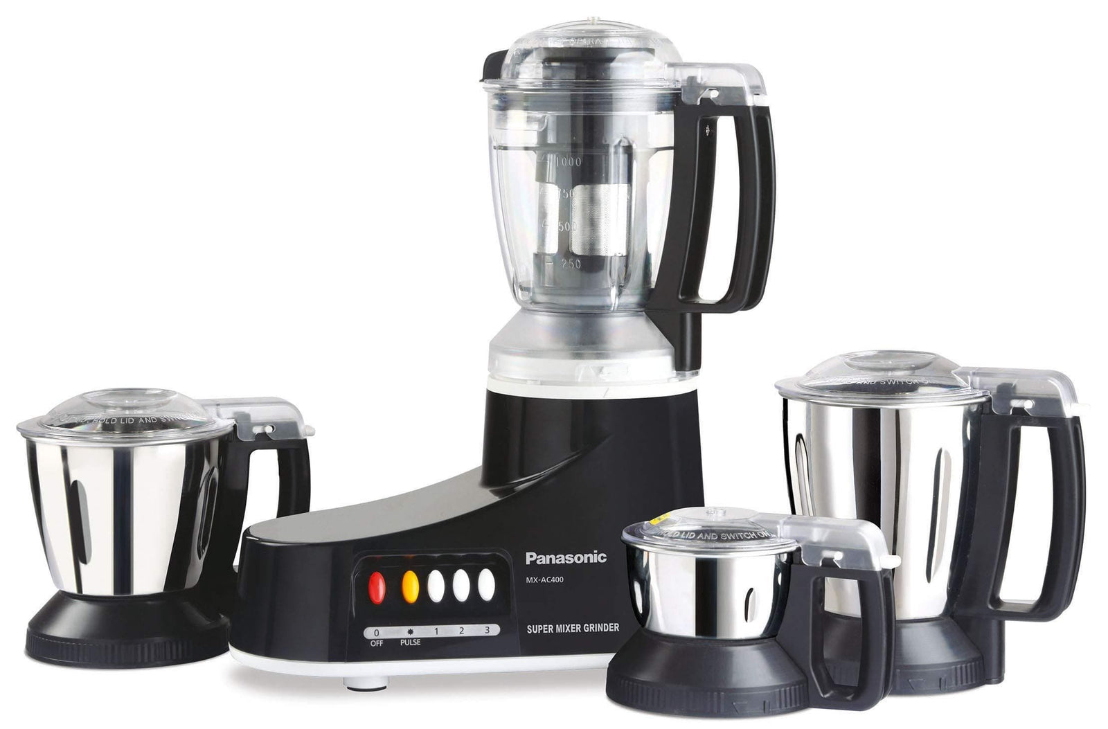 Panasonic MX-AC460 550-Watt Super Mixer Grinder with 4 Jars (Black) ISI Certified - KITCHEN MART