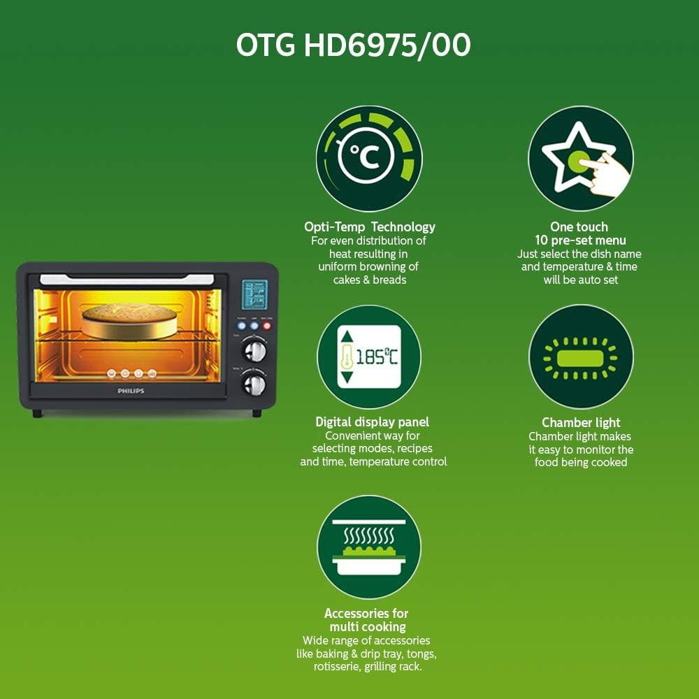Philips HD6975/00 25-Litre Digital Oven Toaster Grill (Grey) - KITCHEN MART