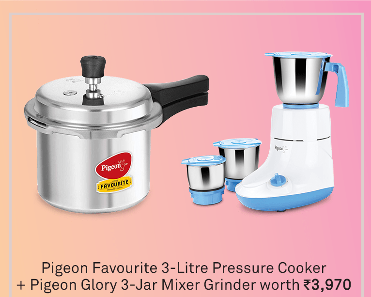 Pigeon 2020 Combo Offers - Pigeon Glory Mixer Grinder 550watts with Aluminium Pressure cooker 3 Liters - KITCHEN MART