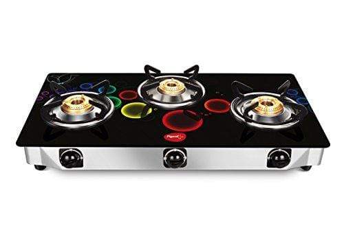 Pigeon by Stovekraft Apollo Glass 3 Burner Gas Stove, Black - KITCHEN MART