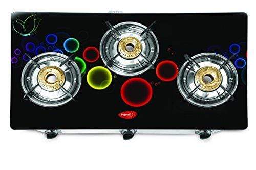 Pigeon by Stovekraft Apollo Glass 3 Burner Gas Stove, Black - KITCHEN MART