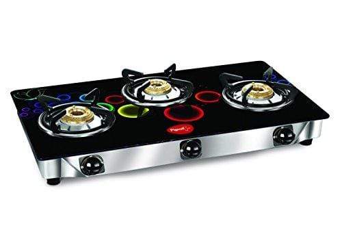 Pigeon by Stovekraft Apollo Glass 3 Burner Gas Stove, Black - KITCHEN MART