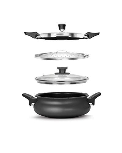 Pigeon By Stovekraft Belita Hard Anodized Super Cooker Set, 4-Pieces, Black - KITCHEN MART