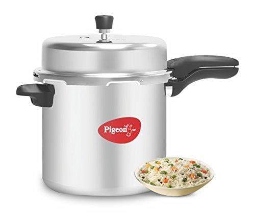 Pigeon by Stovekraft Deluxe Aluminium Pressure Cooker, 12 Litres,Silver - KITCHEN MART