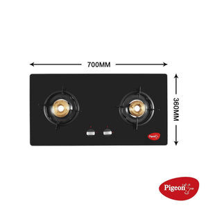 Pigeon by Stovekraft Infinity - 2 Burner Glass Top LPG Stove - KITCHEN MART