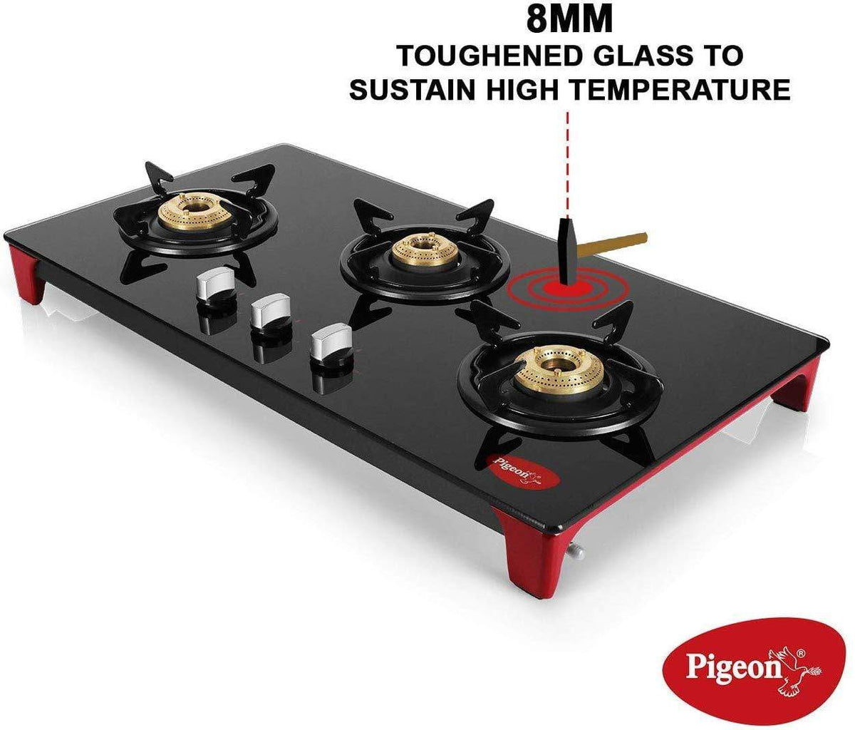 Pigeon by Stovekraft Infinity - 3 Burner Glass Top LPG Stove - KITCHEN MART