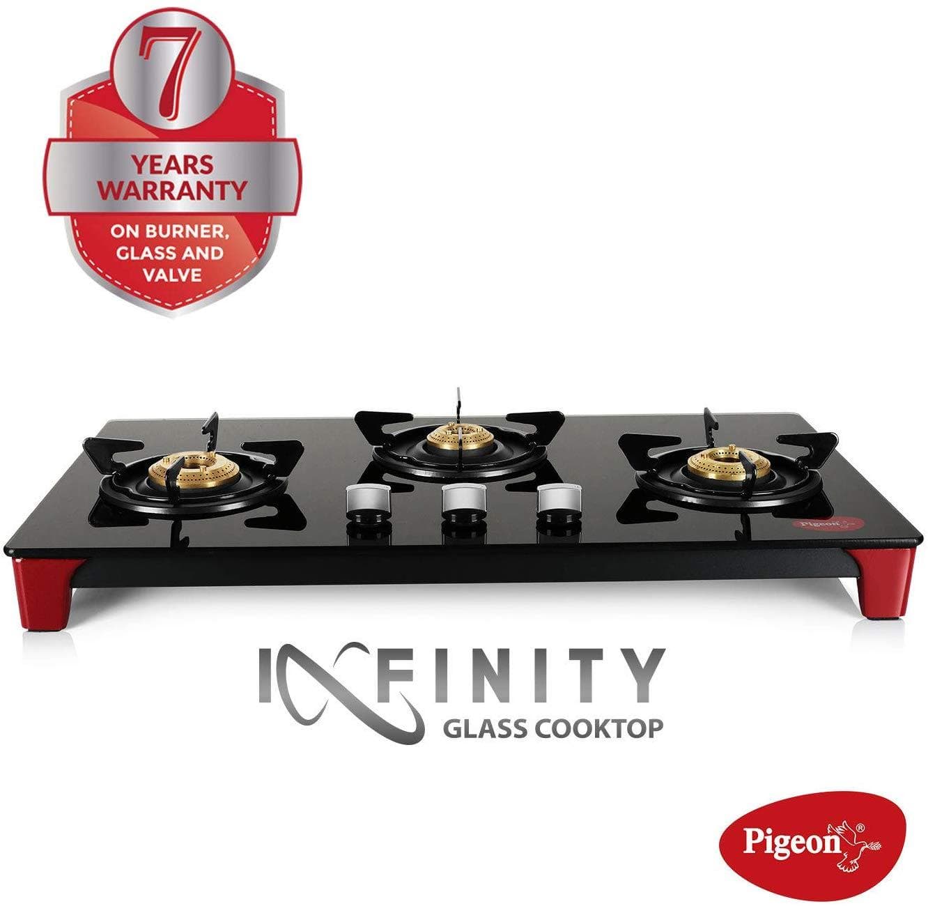 Pigeon by Stovekraft Infinity - 3 Burner Glass Top LPG Stove - KITCHEN MART