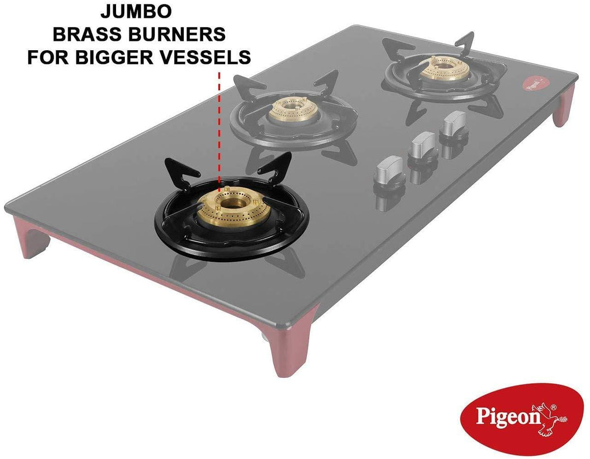 Pigeon by Stovekraft Infinity - 3 Burner Glass Top LPG Stove - KITCHEN MART