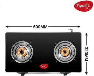 Pigeon By Stovekraft Favourite 2-Burner Glass Top Gas Stove, Black - KITCHEN MART