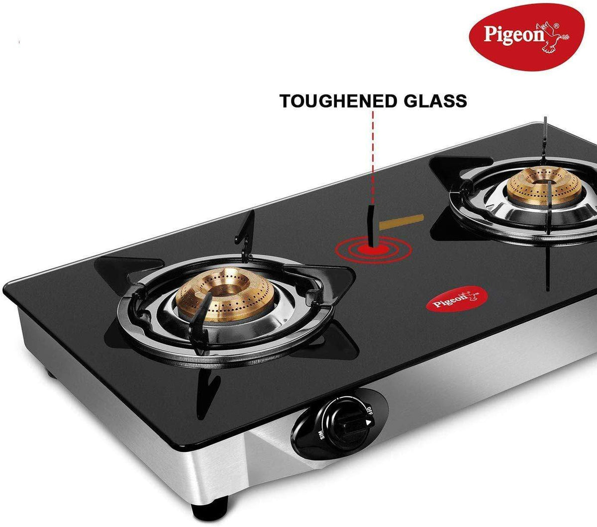 Pigeon By Stovekraft Favourite 2-Burner Glass Top Gas Stove, Black - KITCHEN MART